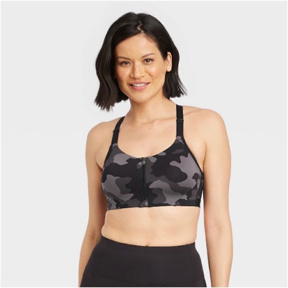 All in Motion Women's Mesh Back Zip-Front High Support Camo Sports Bra
